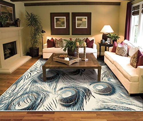Large Peacock Rugs for Living Room 8x10 Ivory Clearance Area Rugs 8x11 Carpet