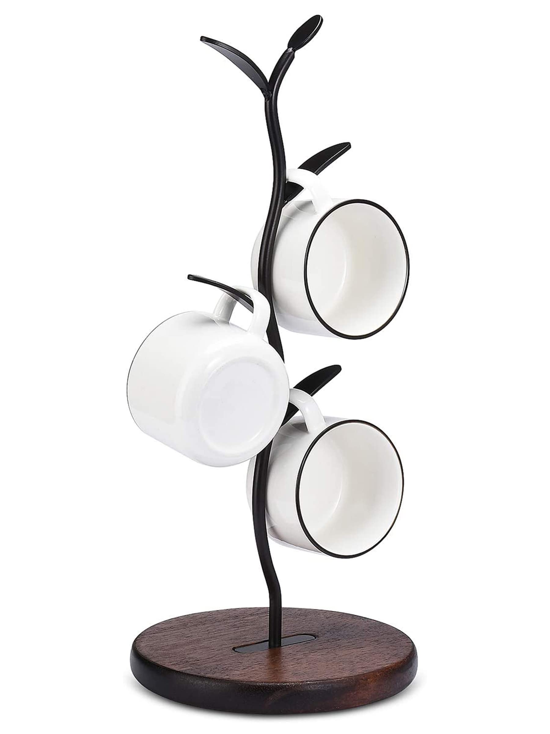 Ouseen Cup Holder Stand, Mug Rack for Kitchen, Coffee Mug & Tea Cup Storage Shelf Worktop, Coffee Bar Accessories & Kitchen Organiser, Black (Black, 4 Hooks)