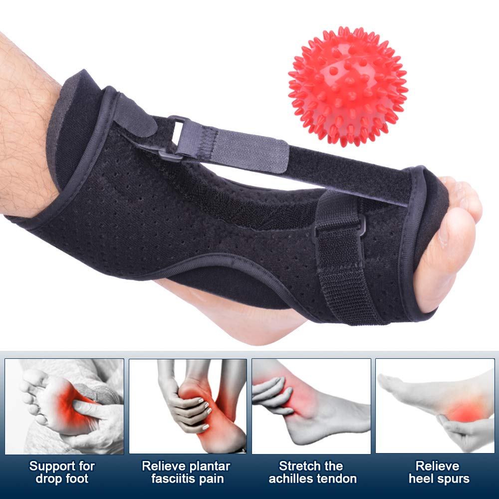 Plantar Fasciitis Night Splint Foot Drop Orthotic Brace, Adjustable Elastic Dorsal Night Splint For Plantar Fasciitis, Heel, Ankle, Arch Foot Pain, Achilles Tendonitis With Hard Spiky Massage Ball: Industrial & Scientific