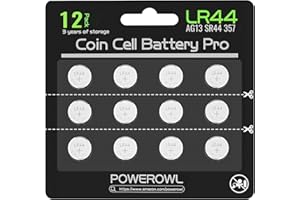 POWEROWL High Capacity L1154F LR44 Batteries 12 Pack, AG13 357 303 SR44 A76 Premium Alkaline Battery 1.5V Button Coin Cell Batteries