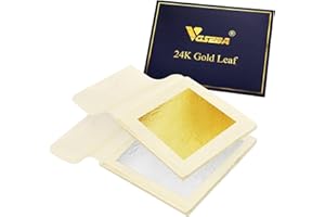 VGSEBA 24 K Gold Leaf Sheets 20 PCS, 10 Sheets 1.7" 24K Gold Foil & 10 Sheets 2.36" Silver Leaf for Cake Decorations,Baking, 