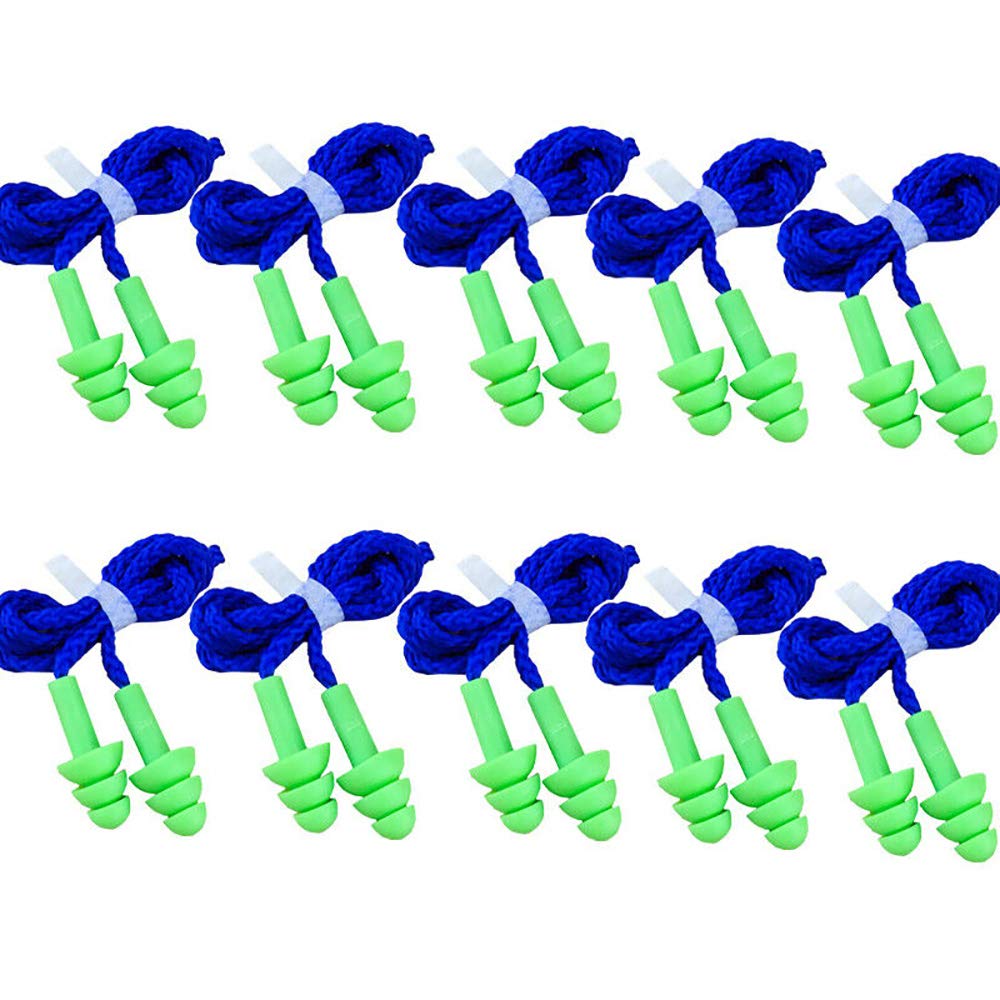 10 Pairs Reusable Safety Soft Silicone Corded Ear Plugs Hearing Protect Work Sleeping with On Cord Noise Cancelling for Hearing Protection Construction Lanyard Foam