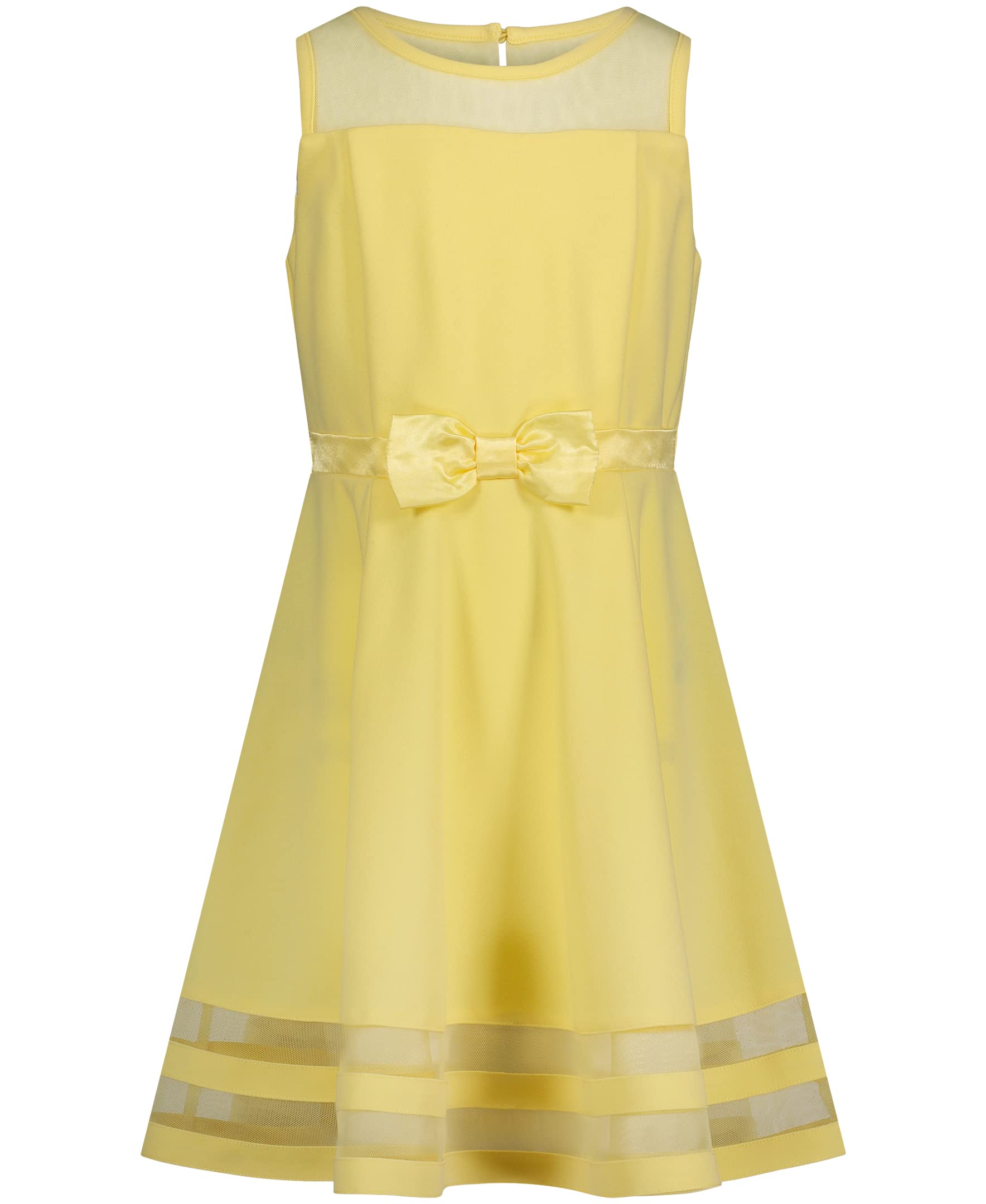 Calvin Klein Girls’ Sleeveless Party Dress, Fit and Flare Silhouette, Round Neckline & Back Zip Closure, Light Yellow, 10