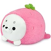 Hkojewp Cute Strawberry Seal Plush Pillow, Soft Chubby Seal Plushie Animal Toy for Kids, Girlfriend, Boys (13 Inch)