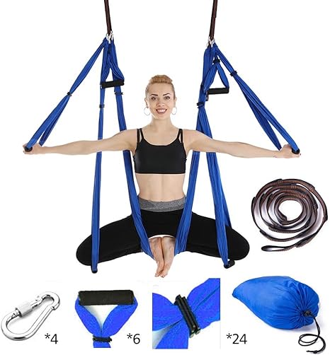 Una vez ZY tiempo Aerial Yoga Swing hamaca Fitness Kit de Interior/trapecio/correa para Antigravity yoga inversion con 2 extensiones correas – gran salud beneficio (6 colores), Azul: Amazon.es: Deportes y aire libre