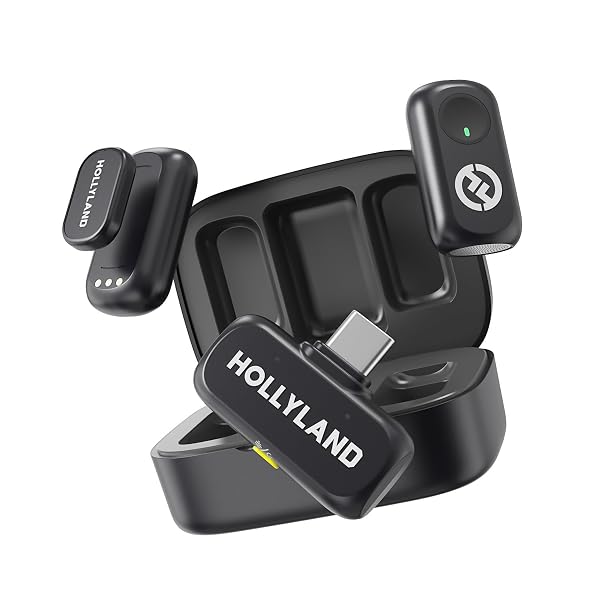 HOLLYLAND LARK A1 WIRELESS MICROPHONE FOR IPHONE 17/16/15 & ANDROID, 48KHZ/24-BIT, 3-LEVEL INTELLIGENT NOISE CANCEL, MINI MIC FOR YOUTUBE, PODCAST, VLOGGING (BLACK, 2TX + USB-C RX + CHARGING CASE)