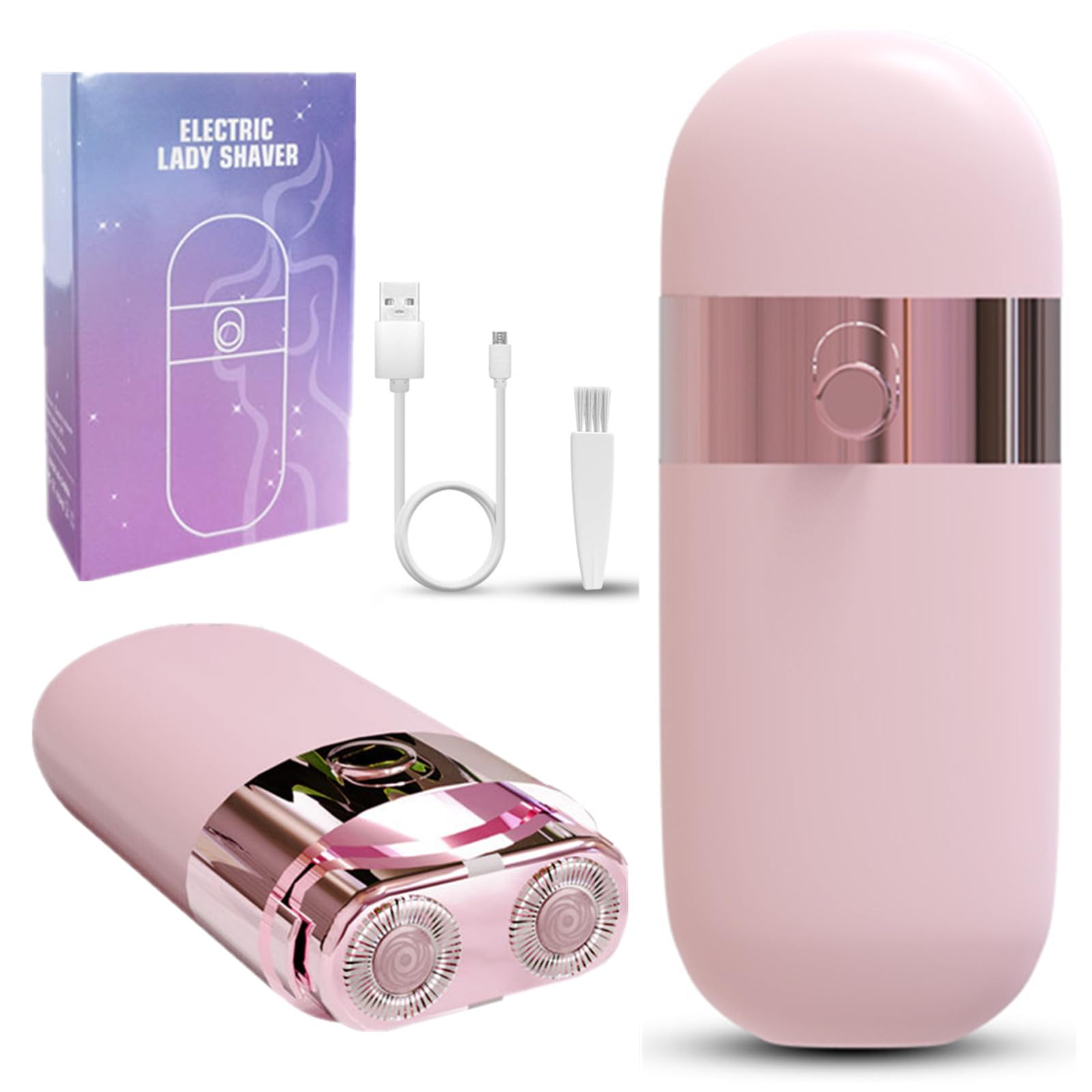 Hair Remover for Women, Rechargeable Epilator with Dual Shavers Head, Mini Cordless Electric Facial Hair Remover for Body Face, Bikini Line Areas, Underarms, Arms, Legs, Upper Lip