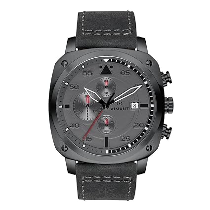 AIMANT Mens Dakar Gun Metal with Grey Leather Band GDA-230L8-88