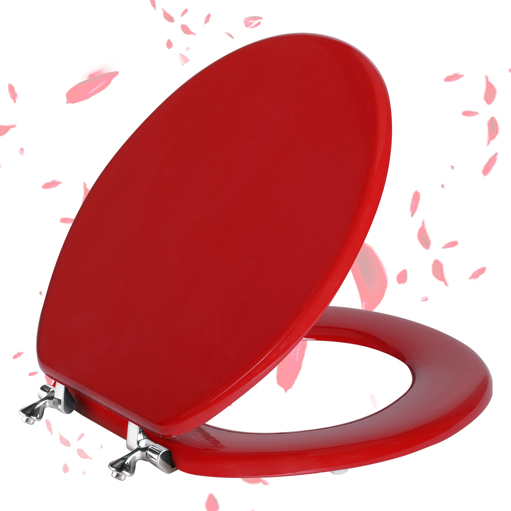 Photo 1 of Red Round Toilet Seat Natural Wood Toilet Seat with Zinc Alloy Hinges, Easy to Install also Easy to Clean, Scratch Resistant Toilet Seat by Angol Shiold (Round, Red)