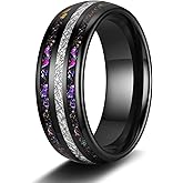 TRUMIUM Mens Wedding Rings 8mm Galaxy Opal and Meteorite Inlay Black Tungsten Carbide Ring Engagement Band Beveled Edges Comfort Fit Size 6-13