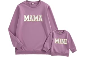 ZAXARRA Mommy and Me Matching Outfits Long Sleeve Crewneck Pullover Tops Mama Sweatshirt Mama and Mini Clothes