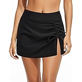 Daci High Waisted Swim Skirt - 2025 Side Slit Drawstring Bathing Suit Skirt Tummy Control Swim Skort for Women