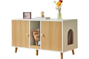 JanflyHome Litter Box Enclosure for 2 Cats - 42.5" Double Hidden Cat Litter Box Cabinet with Scratching Pad Large Space Indoor Pet House Crate Furniture Modern, Wood