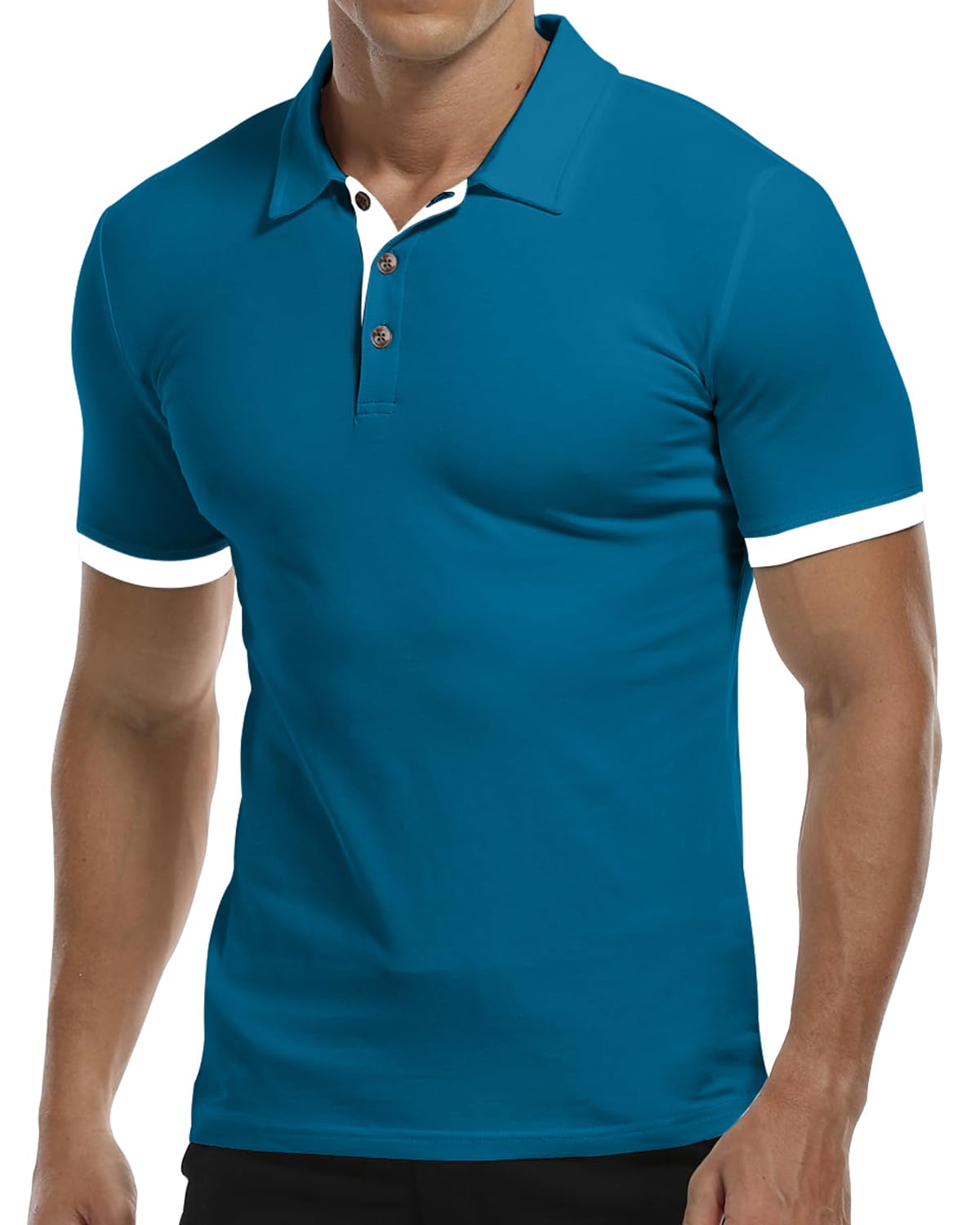 KUYIGO Hemd Herren Kurzarm Einfarbig Slim Fit Casual T-Shirts L Deep Teal 4