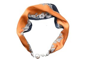 CKFPS Women Silk Scarf Necklace Magnetic Buckle With Rhinestone Small Neckerchief Clavicle Chain Headdress Pendant Scarf, Scarves, Headbands and Hair Accessories Set, Assorted Styles and Colors (choose One)