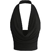 SOLY HUX Women's Cowl Neck Halter Neck Going Out Tops Open Back Sleeveless Y2k Crop Tank Top