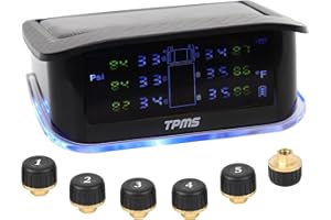 FAHKNS RV Tire Pressure Monitoring System 6 Sensors Wireless Solar TPMS LCD Display Real-time Monitoring Pressure and Temperature Minder 0-217 PSI for Trailer Truck Van Fifth Wheel Motorhome Pickup Towing