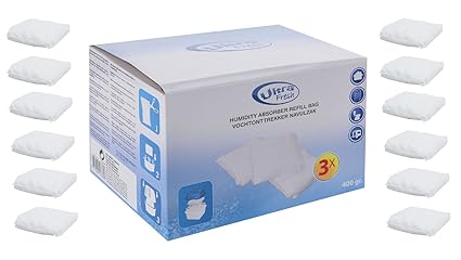 12 x 400 Gramm (4E) Luftentfeuchter Nachfüllpack Vliesbeutel XXL Box Granulate Nachfüllen Raumentfeuchter + gratis Microfaser