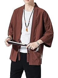 Ambcol Men's Japanese Kimono Cardigan Loose Cotton