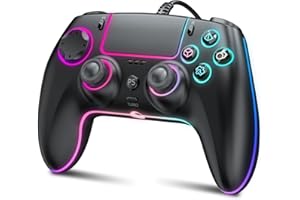 GUOC RGB Wired Controller for PS5/PS4 and PC with Hall Effect Trigger, 3.5mm Audio Jack, Support Tubro/Macro Function, Adjust