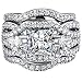 FENDINA Women 3 PCS Vintage 18K White Gold Plated Wedding Engagement Rings Set Princess Cut White CZ Promise Rings for Couples, Size 9