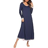 Ekouaer Nightgown Women Long Sleeve Sleepwear Full Length Long Nightshirt Soft Loungewear S-4XL