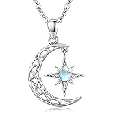 CUOKA MIRACLE Crescent Moon and Sun Necklace 925 Sterling Silver Moonstone Pendant Necklace Celtic Jewelry Gift for Women