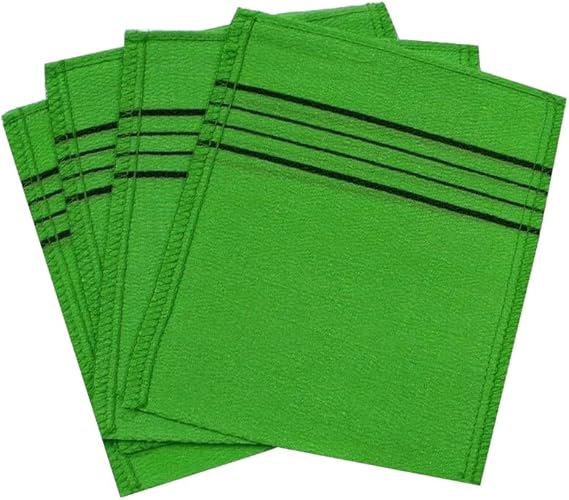 Korean Italy Towel Exfoliating Bath Washcloth [4 Pcs] (Green) Techef