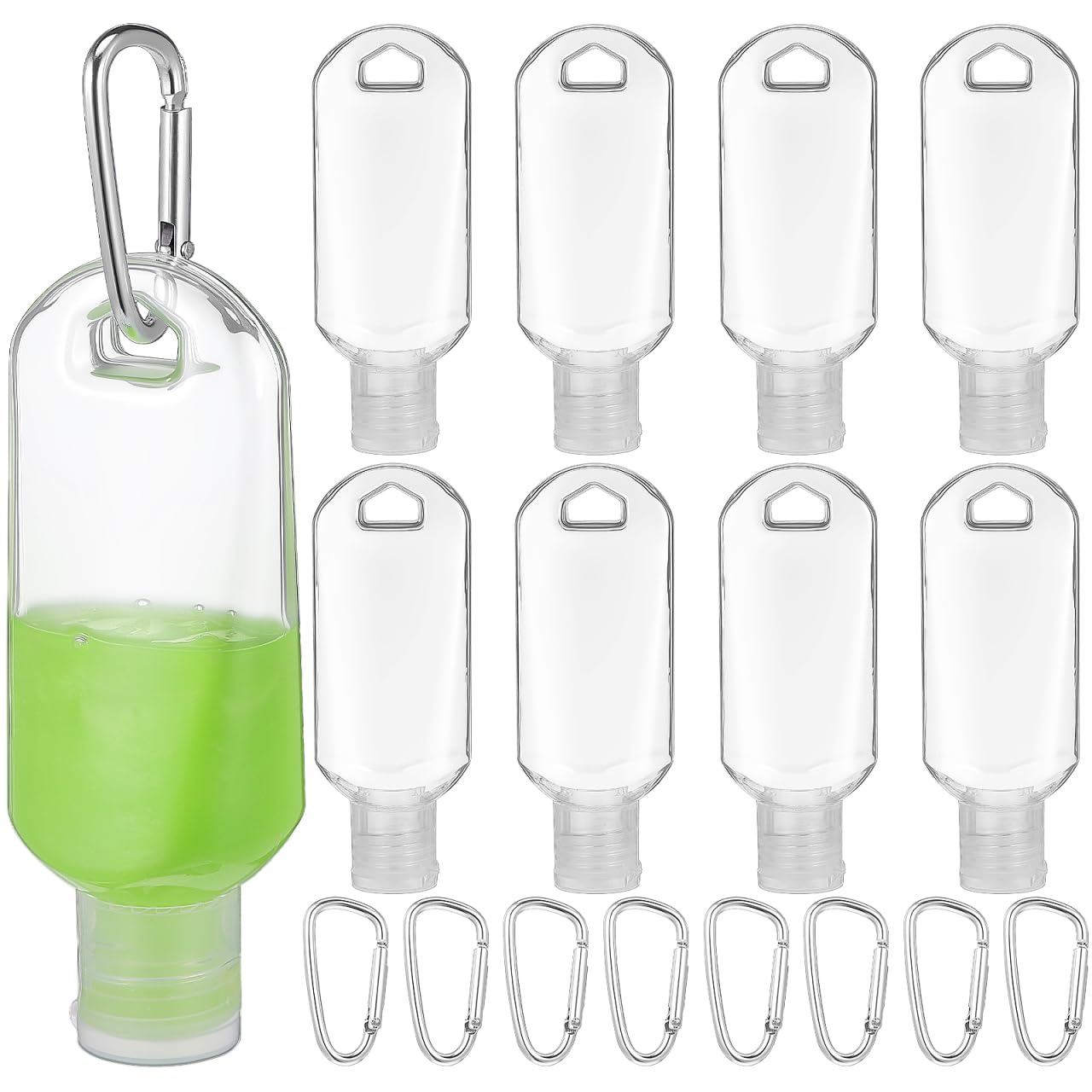 15Pcs 60ml Travel Bottles with Keychain Hook, Refillable Leakproof Containers for Hand Liquids, Assorted Colors
