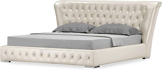 Amazon Com Zuri Furniture Gemini Champagne Leather Platform