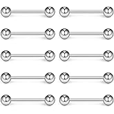 Ruifan 316L Stainless Steel Tongue Nipple Shield Barbell Ring Bar Body Piercing Retainer 14G 10PCS
