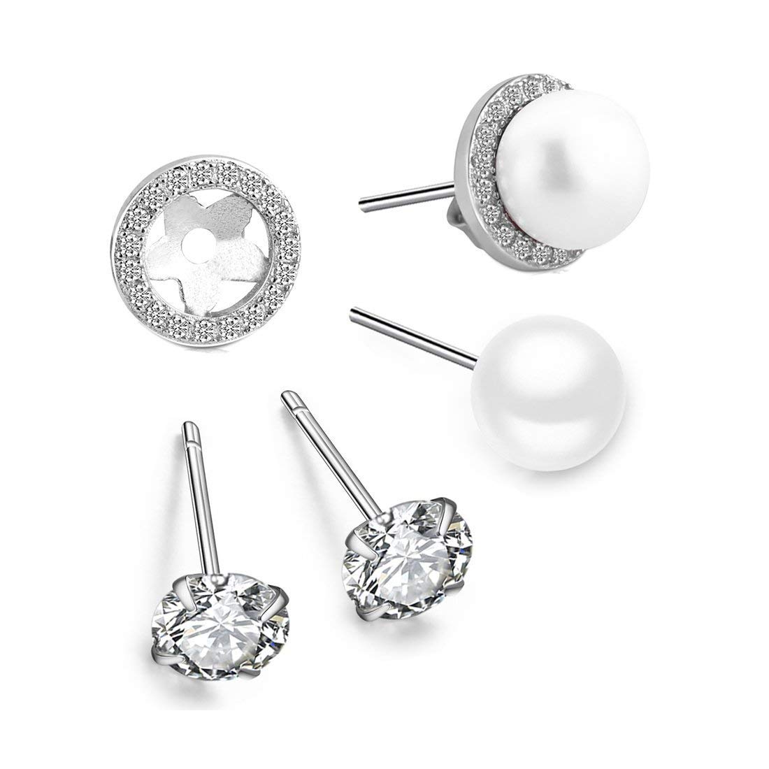 3 Pares Pendientes de plata con cristales y perla de las Mujeres Aretes Pendientes Piercing Joyería de Moda