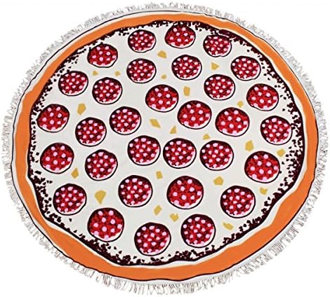 Pepperoni Pizza Round Multi Function Blue White Beach Towel Yoga Mat