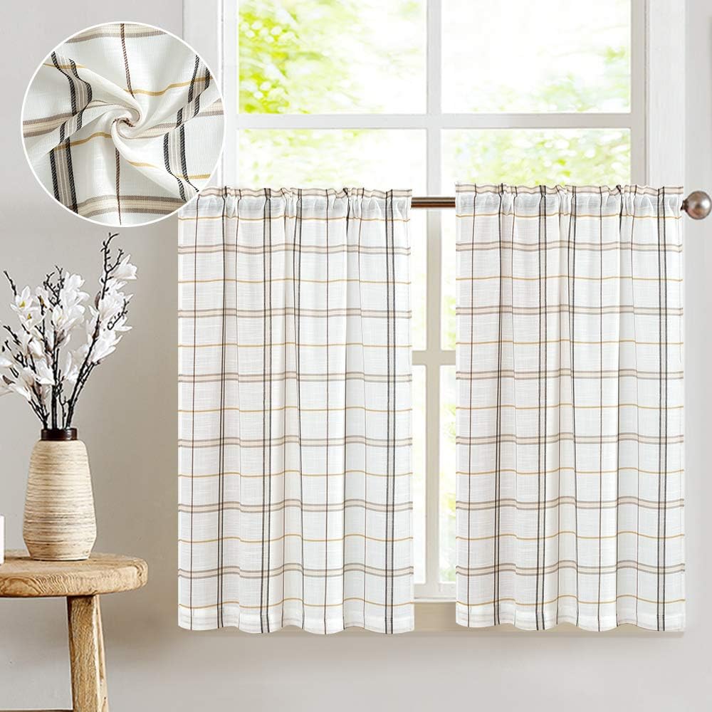 Amazon Com White Check Kitchen Tiers Linen Look Black And Taupe