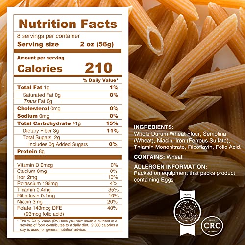 Chuster Whole Grain Penne Macaroni Pasta Vitamin Enriched Perfect