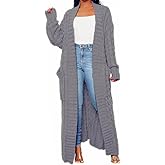 LIVECLOTH Womens Stylish Cable Knit Dual Chunky Cardigan with Pockets