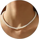 BSGRL Pearl Necklace for Women- 14K Gold-plated/White Gold-plated Dainty Pearl Necklace for Women