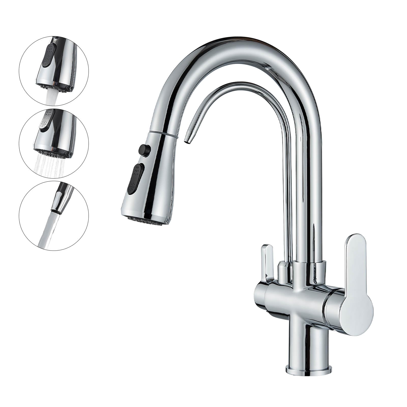 Onyzpily Pure water kitchen faucet with pull-out double handle Hot and cold drinking water 3-way filter kitchen mixer taps.