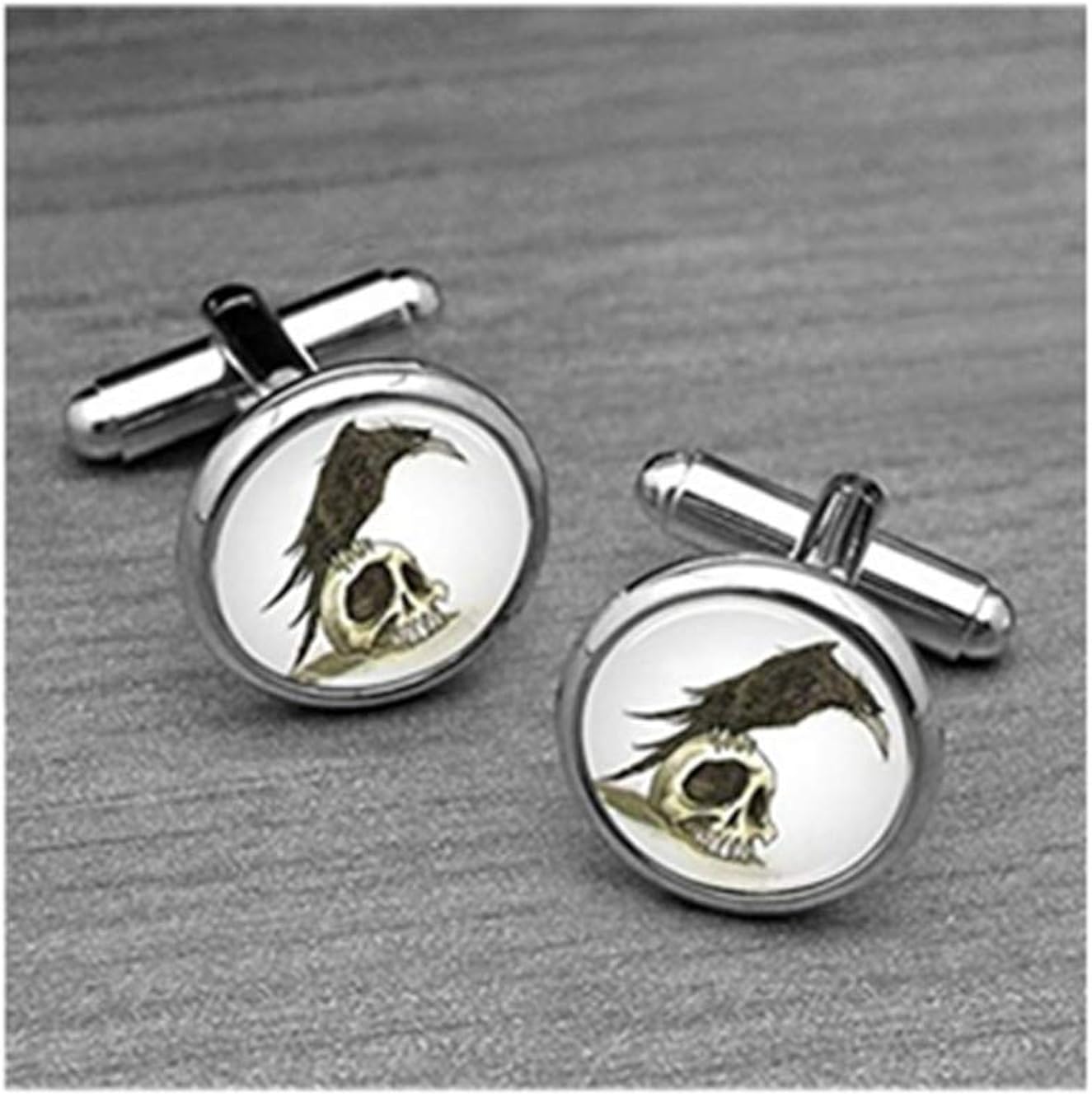 yi sheng Raven Skull Cufflinks Gothic Cuff Links, Round