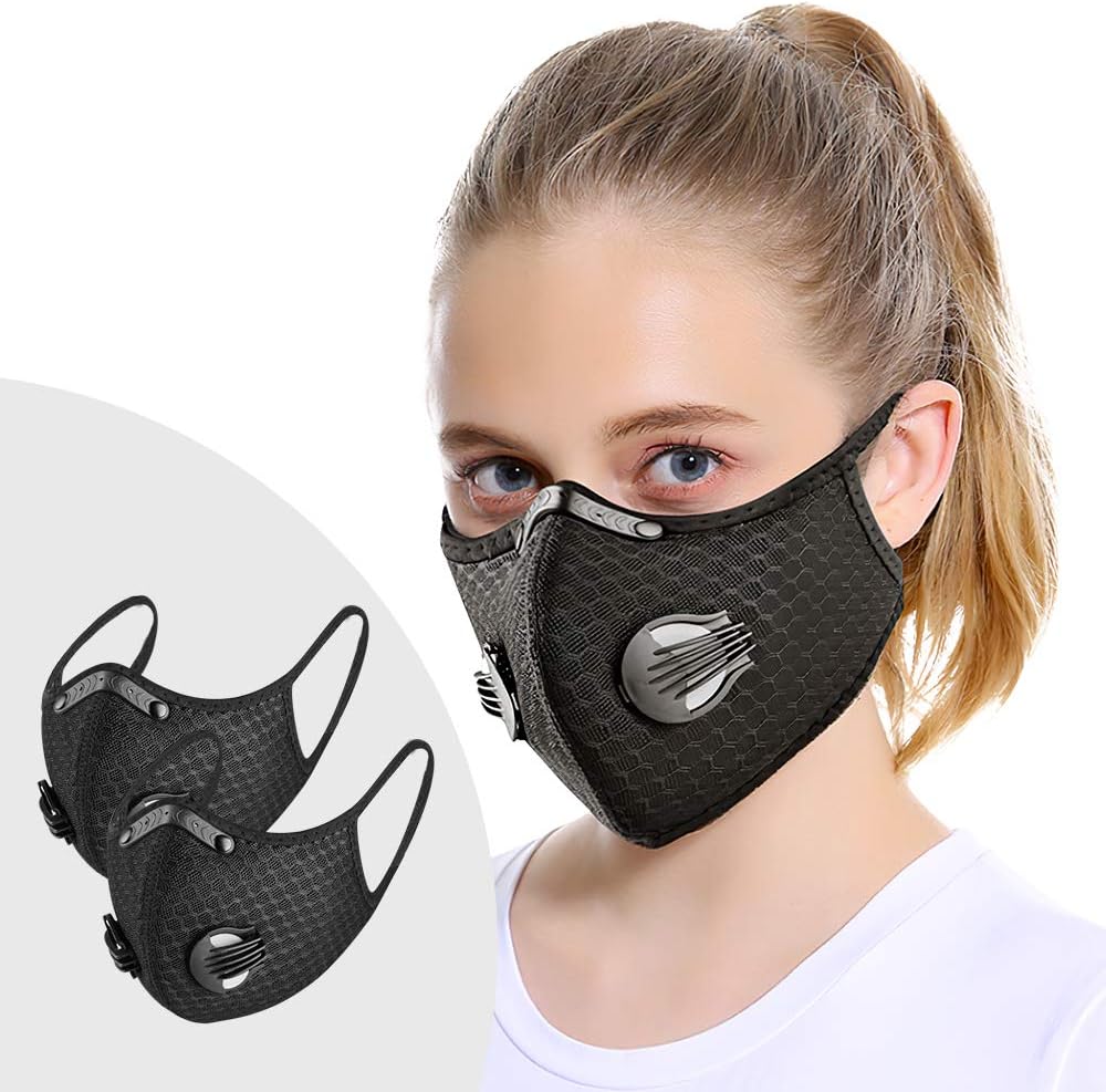 Sokerdy 2Piece and 4 extra filtros Net Cheesecake Anti-dust Masks Washable Reusable Masks Balaclava Mask Sports Mask Black