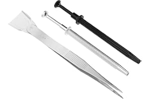 KALLORY Portable Stainless Steel Jewelry Tweezer Set with Scraper, Lightweight Silver Tweezers for Jewelry