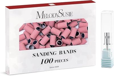 MelodySusie 100 Pcs Nail Drill Bits 240 Grit Sanding Bands Pink