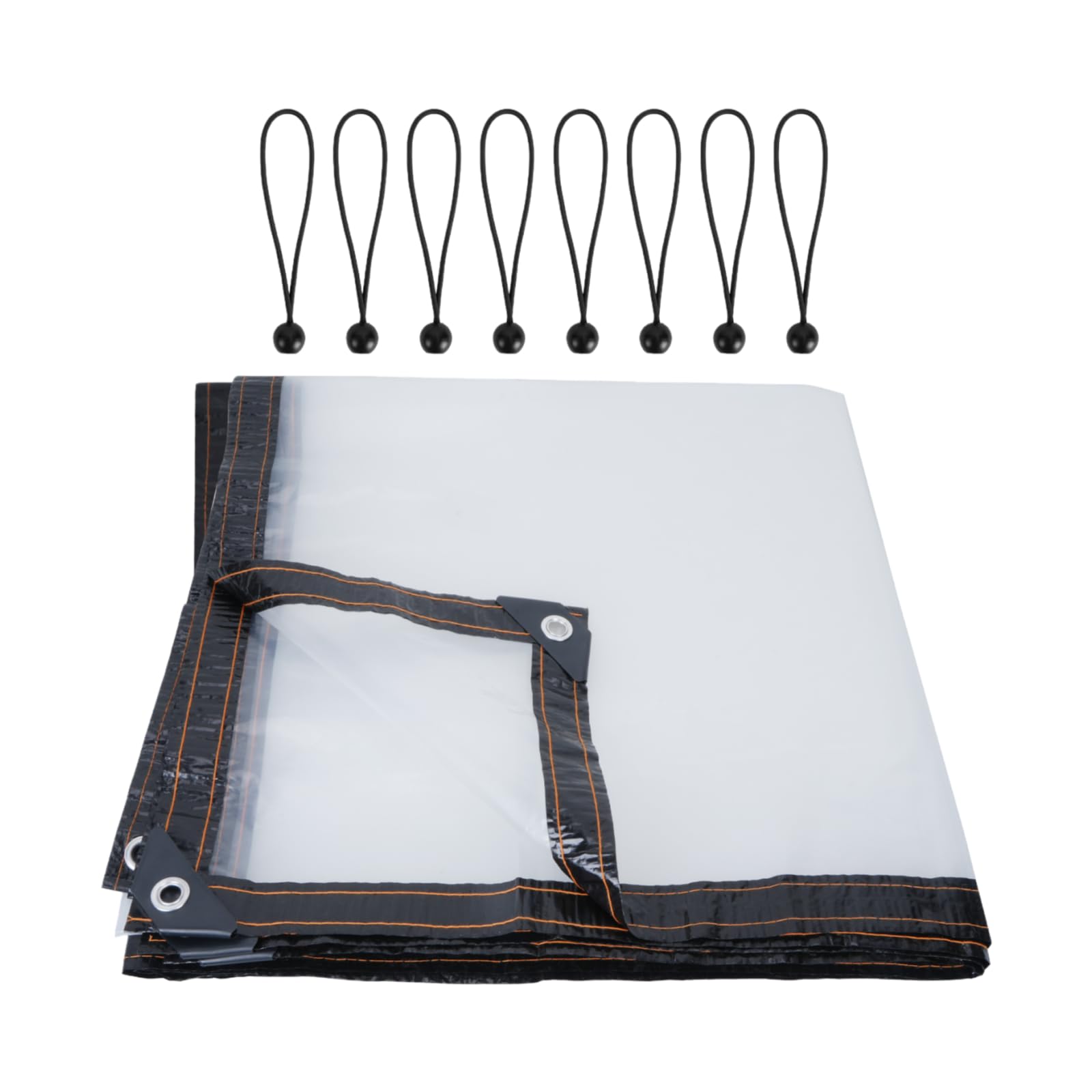 Luabue 2M X 2M Clear Tarpaulin Waterproof Heavy Duty Transparent Tarpaulin with Eyelets Plastic Tarp Cover Sheet with 8Pcs Bungees Ball Cord for Greenhouse Garden Furniture Shed Outdoor Chicken Shed