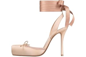 Riekhany Satin Ballet Heels for Women Closed Square Toe Bow Ballerina Heels Lace Up High Heel Slingback Pumps Strappy Stiletto Mary Janes Elegant Party Shoes