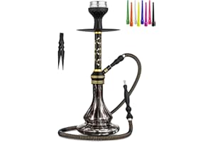 HAPYWAER 22'' Hookah Set Aluminum Shisha Hookah Set With Everything - Modern Colored Glass Vase, Hookah Charcoal Holder, Coal Tongs, Silk Hose, 10 Hookah Tips