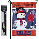 Buffalo Bills Holiday Snowman Garden Flag and Flagpole Mount