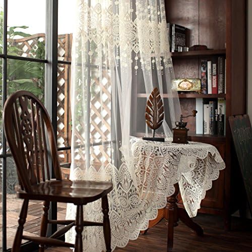 MAXYOYO Embroidery White Lace Window Sheer Curtains/drape/panels/treatment Curtain 2 Panels Sets (WL:57"116", 2)