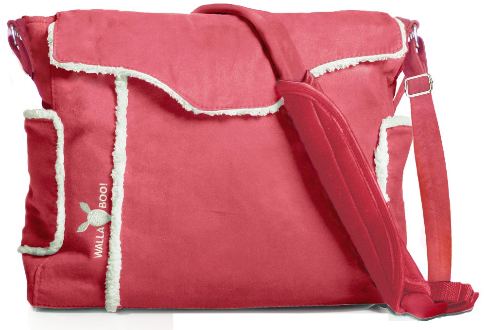 Wallaboo Nappy Changing Bag, Durable Faux Suede (Include Changing Pad, Bottle Case, Accessory Pouch) - Warm Red