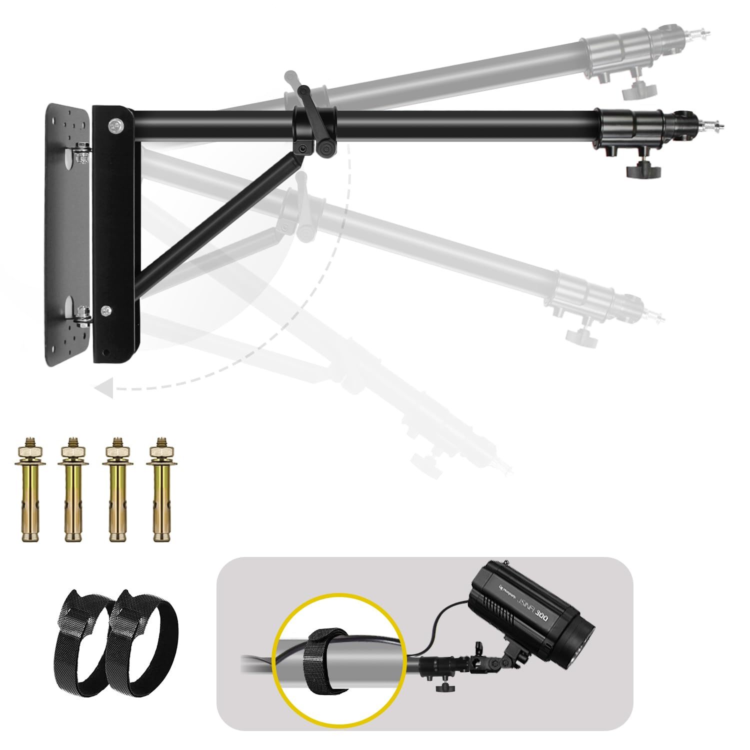 Photo 1 of Julius Studio [1 Pack] ***Extra Super Heavy Duty Triangle Boom Arm Wall Mount Bar, 180° Degree Rotating Angle Control Adjustable, Universal Mount for Ring Light, Lighting Fixtures, Flash, JSAG862