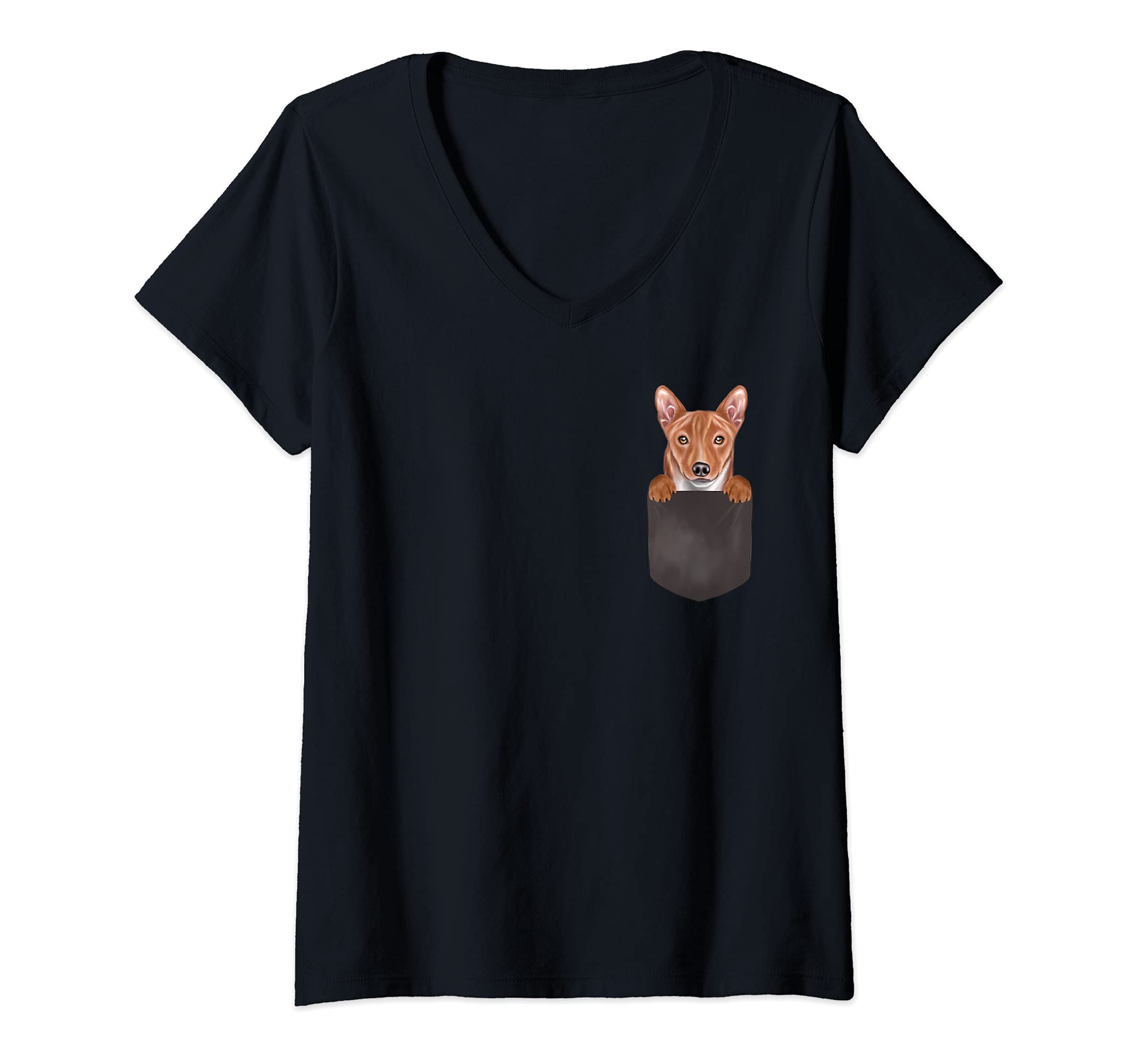 Womens Dog In Pocket Funny Dog Lover Basenji V-Neck T-Shirt